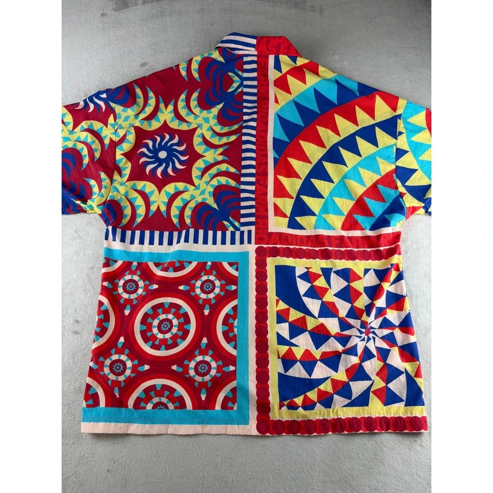 Adidas x FARM Rio Womens Multi Color Geometric Patchwork Button Down Shirt M